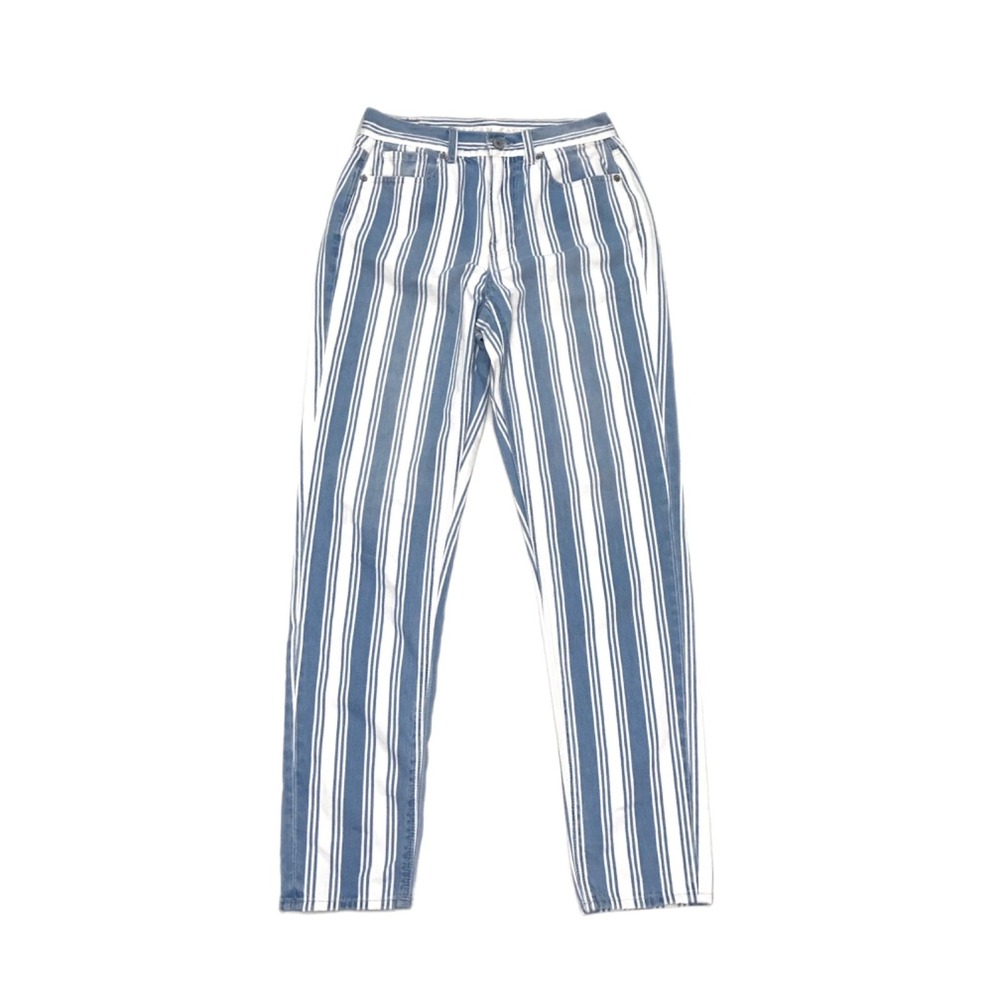 American Eagle Women's Mom Jean Woman's Size 2 Long Blue White Striped Denim